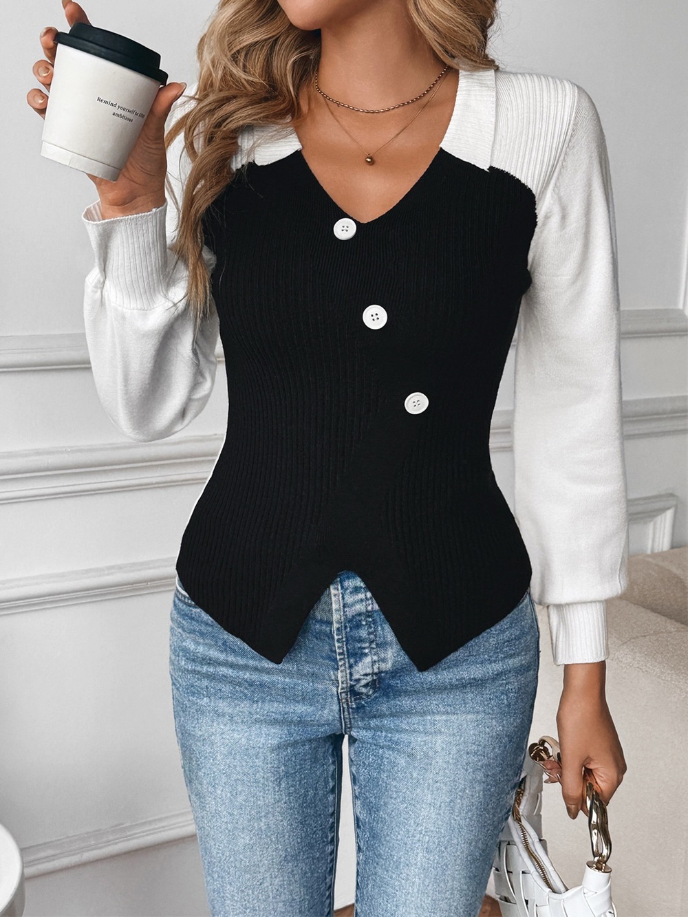 Color Block V-Neck Sweater
